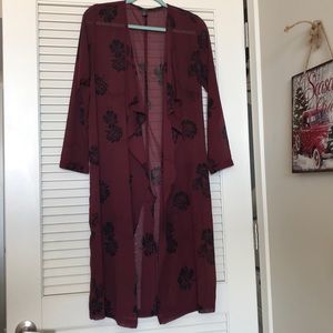 Long silk material cardigan